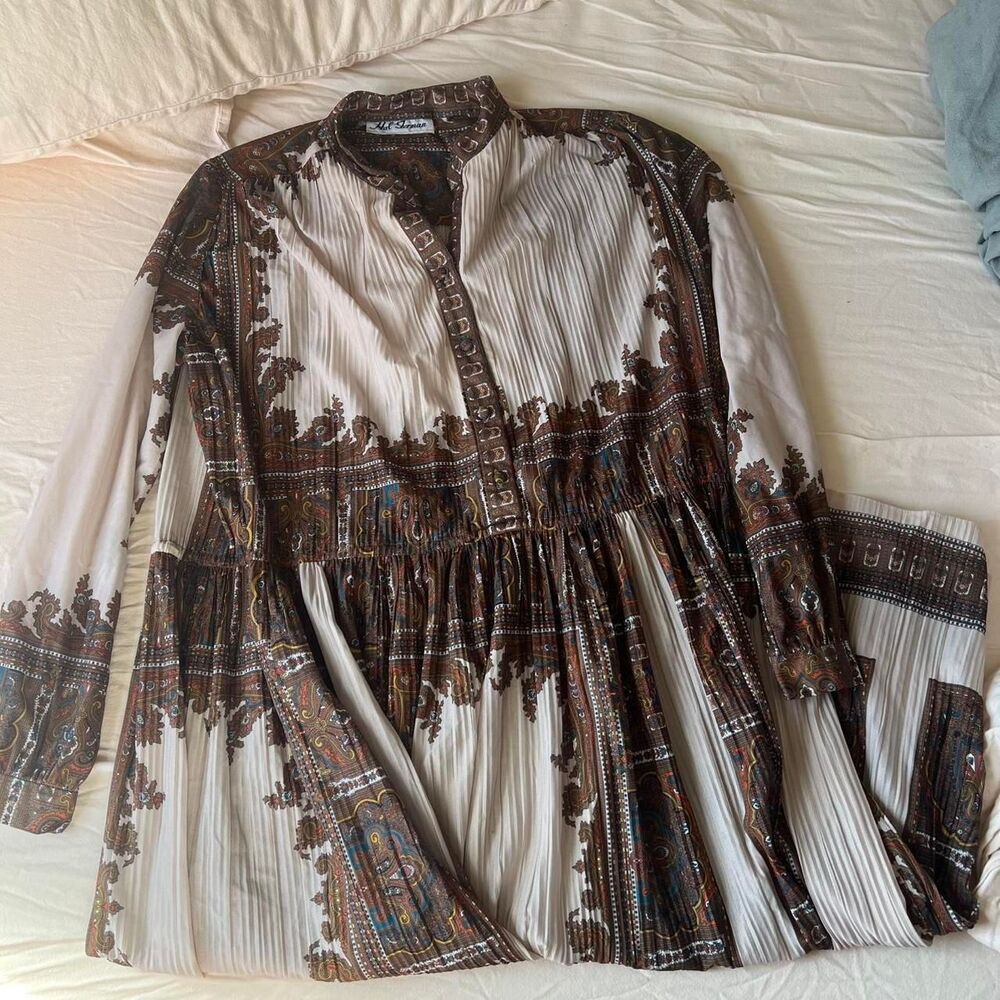 Vintage Hal Ferman Women's Brown Paisley Pleated Dress